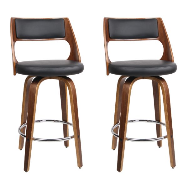 Modern Swivel Bar Stools with Walnut Legs & PU Leather Seat – Set of 2 - 65cm - Image 7