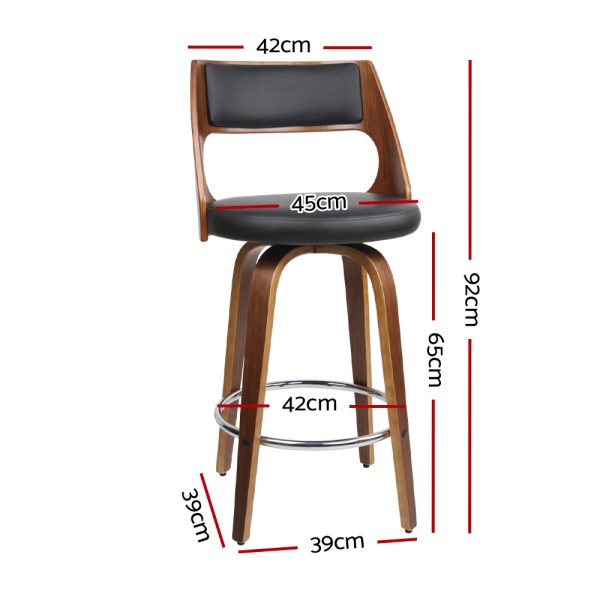 Modern Swivel Bar Stools with Walnut Legs & PU Leather Seat – Set of 2 - 65cm - Image 2
