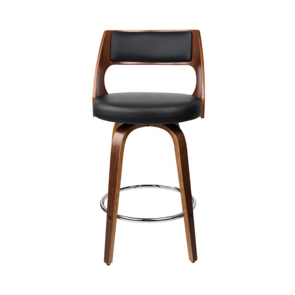 Modern Swivel Bar Stools with Walnut Legs & PU Leather Seat – Set of 2 - 65cm - Image 3