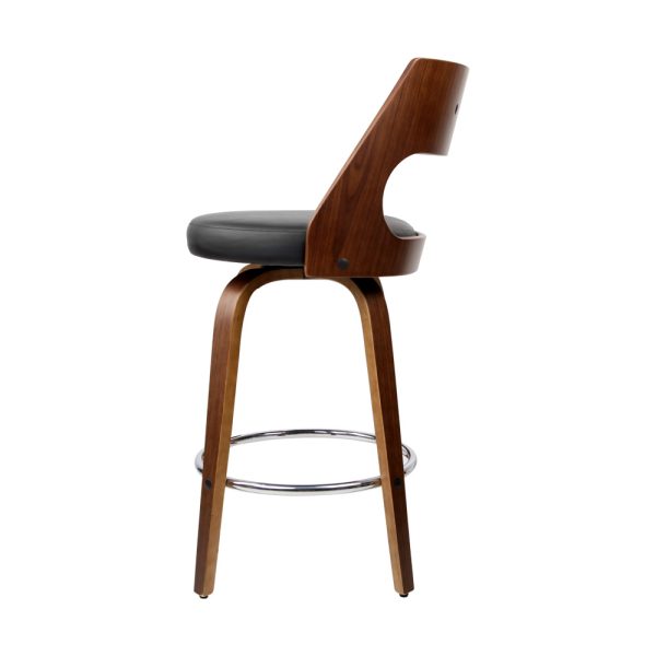 Modern Swivel Bar Stools with Walnut Legs & PU Leather Seat – Set of 2 - 65cm - Image 4