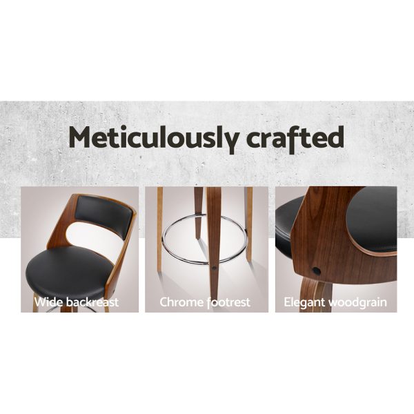 Modern Swivel Bar Stools with Walnut Legs & PU Leather Seat – Set of 2 - 65cm - Image 5
