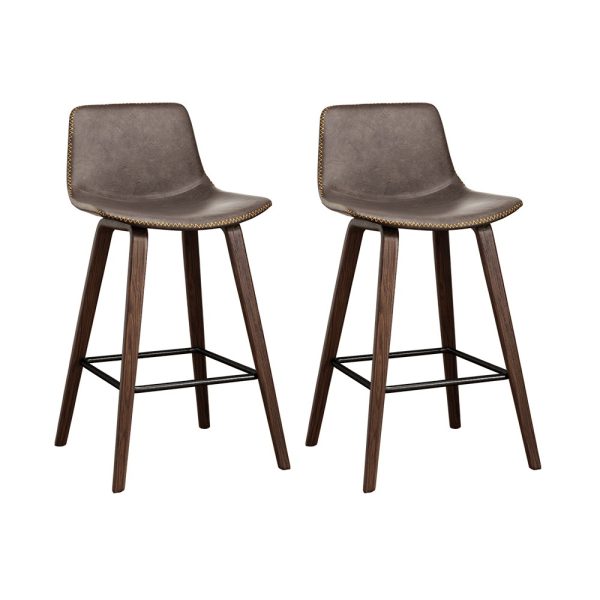 Artiss Bar Stools Kitchen Counter Barstools Leather Wooden Chairs x2 - Image 3