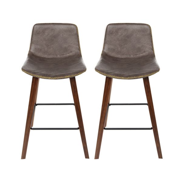 Artiss Bar Stools Kitchen Counter Barstools Leather Wooden Chairs x2 - Image 4