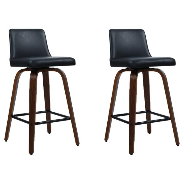 Artiss 2x Bar Stools Swivel Leather Padded Wooden - Image 2