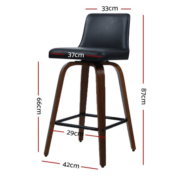 Artiss 2x Bar Stools Swivel Leather Padded Wooden - Image 3