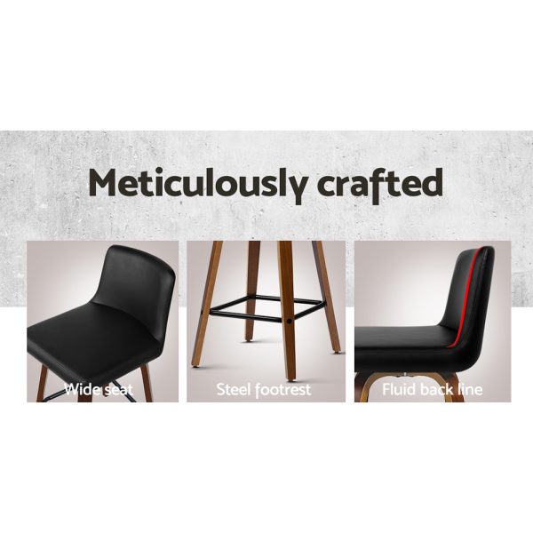 Artiss 2x Bar Stools Swivel Leather Padded Wooden - Image 6