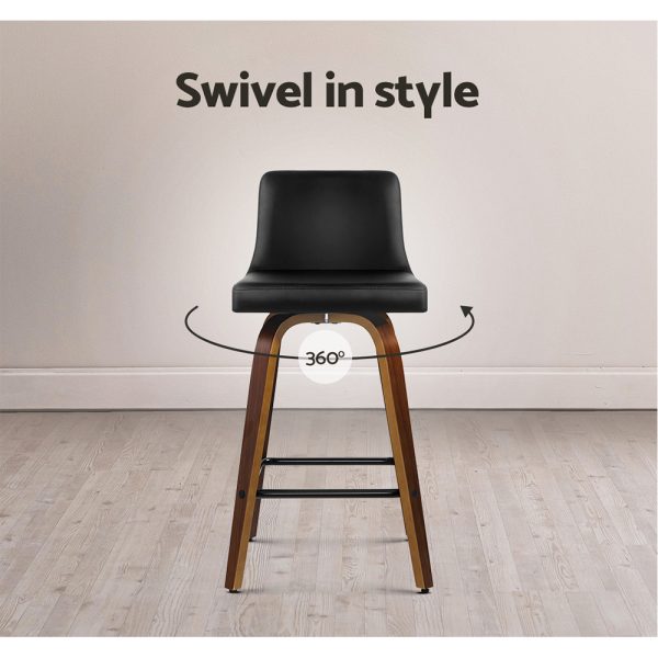 Artiss 2x Bar Stools Swivel Leather Padded Wooden - Image 7