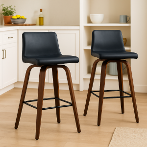 Artiss 2x Bar Stools Swivel Leather Padded Wooden