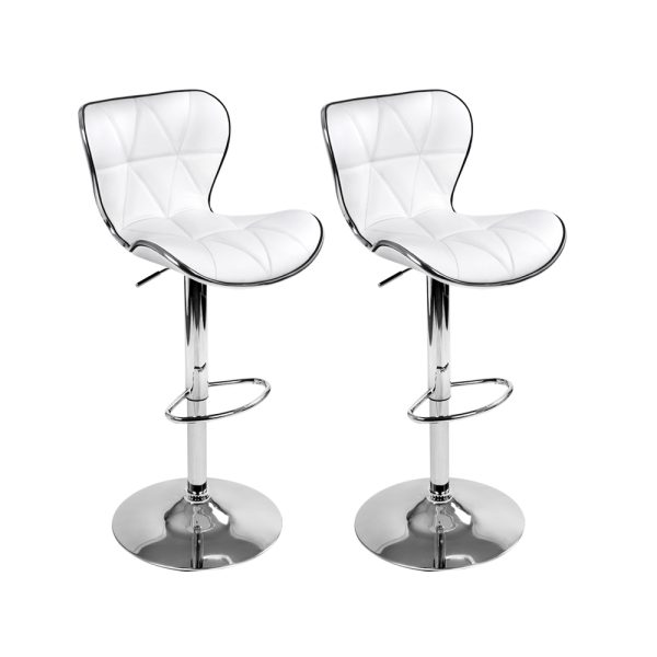 Artiss 2x Bar Stools Gas Lift Leather Seat White - Image 2
