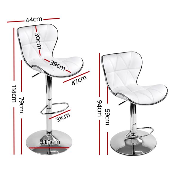 Artiss 2x Bar Stools Gas Lift Leather Seat White - Image 3