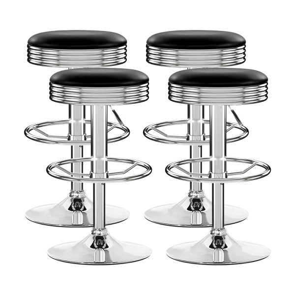 Artiss 4x Bar Stools Leather Padded Gas Lift Silver - Image 2