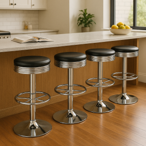 Artiss 4x Bar Stools Leather Padded Gas Lift Silver