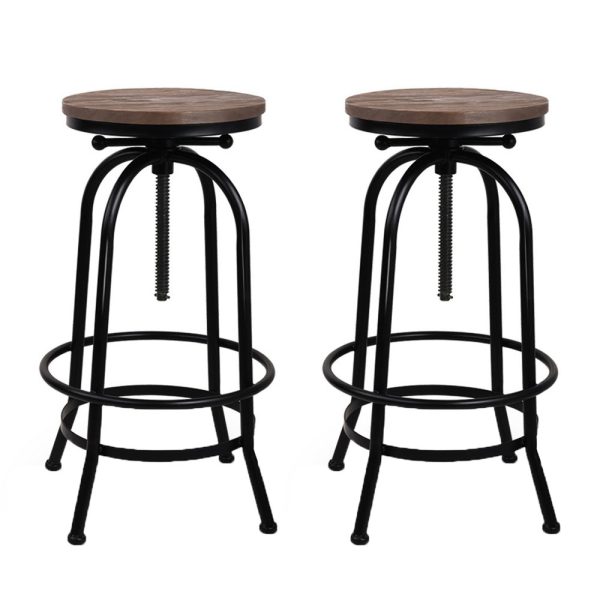 Artiss 2x Bar Stools Adjustable Wood Chairs - Image 2