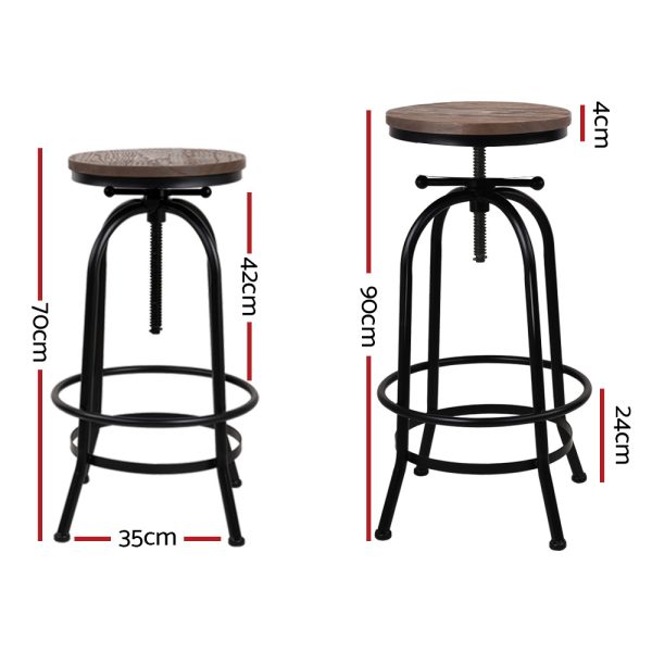 Adjustable Swivel Bar Stool – Elm Wood Seat & Black Steel Frame | Modern Industrial Style - Image 2