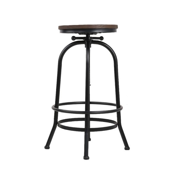 Adjustable Swivel Bar Stool – Elm Wood Seat & Black Steel Frame | Modern Industrial Style - Image 3