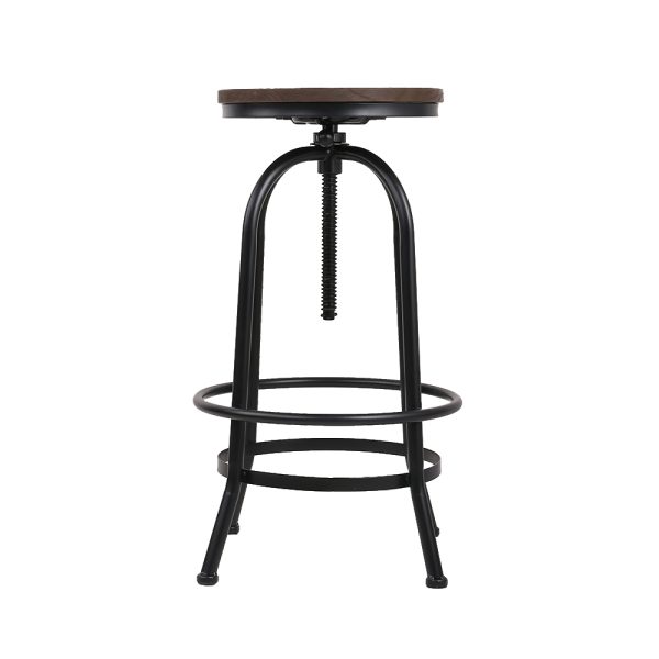 Adjustable Swivel Bar Stool – Elm Wood Seat & Black Steel Frame | Modern Industrial Style - Image 4