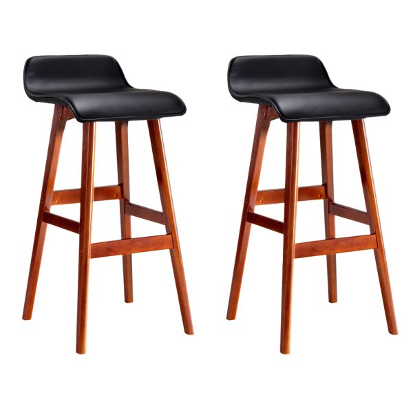 Artiss 2x Bar Stools Wooden Stool Black - Image 2