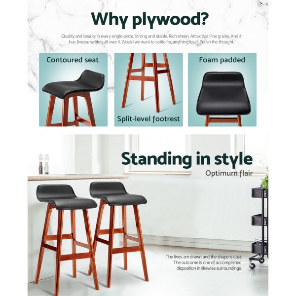 Artiss 2x Bar Stools Wooden Stool Black - Image 7