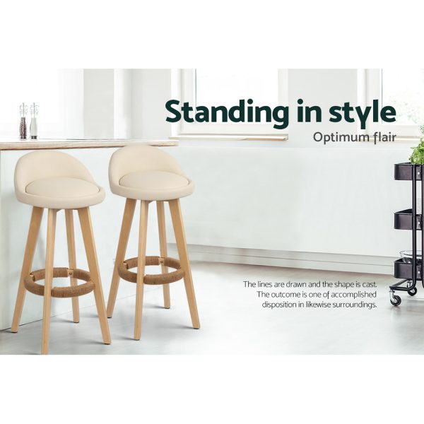 Swivel Bar Stools for Entertaining – PU Leather & Wood | Set of 2 - Image 7