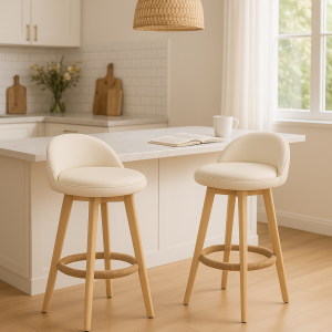 Swivel Bar Stools for Entertaining – PU Leather & Wood | Set of 2