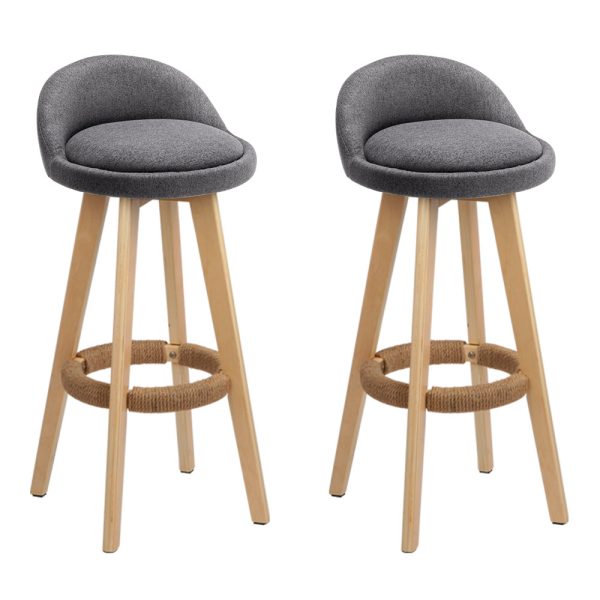 Artiss 2x Bar Stools Padded Linen Wooden Grey - Image 2