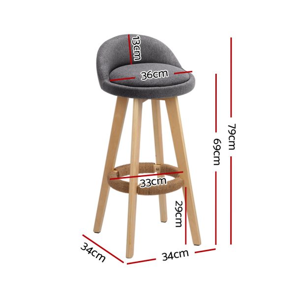 Artiss 2x Bar Stools Padded Linen Wooden Grey - Image 3