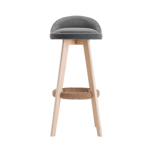 Artiss 2x Bar Stools Padded Linen Wooden Grey - Image 4