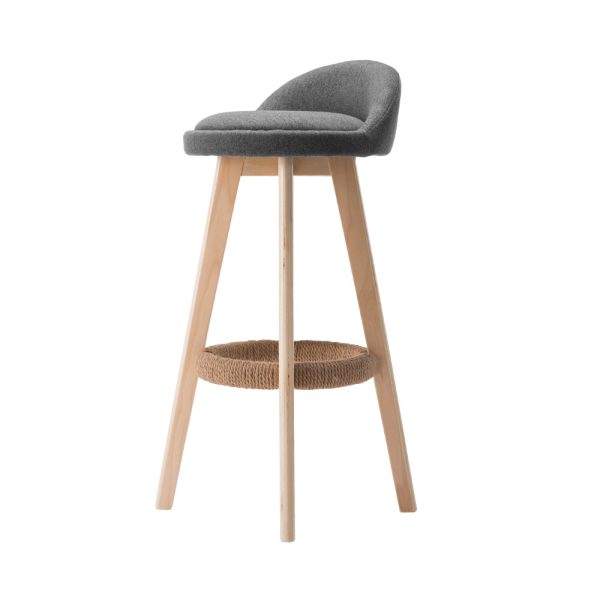 Artiss 2x Bar Stools Padded Linen Wooden Grey - Image 5
