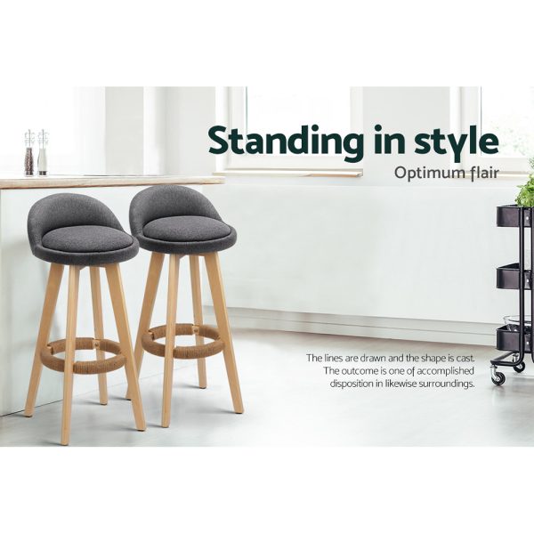 Artiss 2x Bar Stools Padded Linen Wooden Grey - Image 7