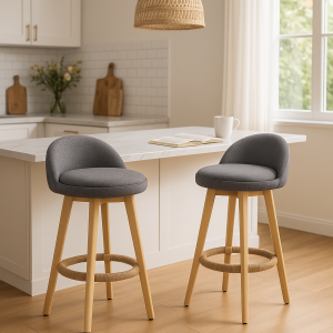 Artiss 2x Bar Stools Padded Linen Wooden Grey