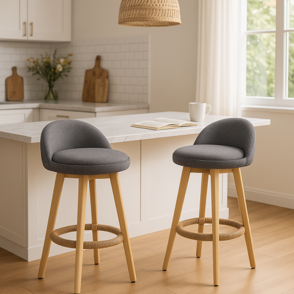 Artiss 2x Bar Stools Padded Linen Wooden Grey