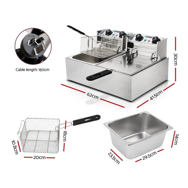 Devanti 20L Electric Commercial Deep Fryer Double Baskets 4400W - Image 2