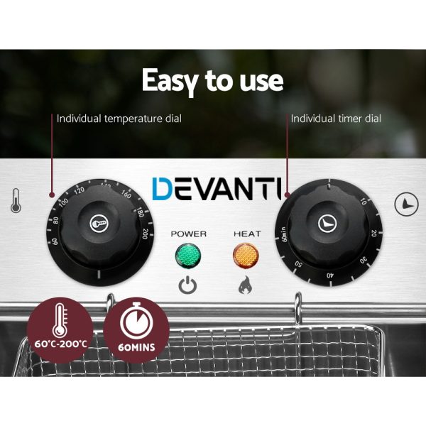 Devanti 20L Electric Commercial Deep Fryer Double Baskets 4400W - Image 4