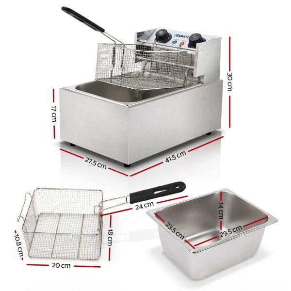Devanti 10L Electric Commercial Deep Fryer Single Basket 2200W - Image 2