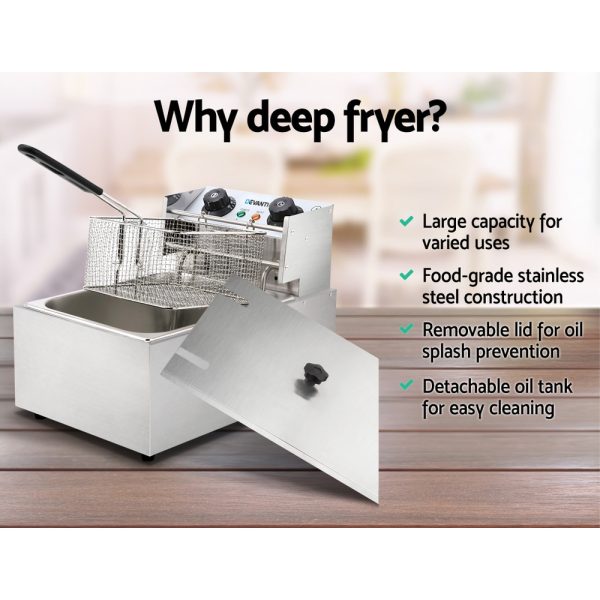 Devanti 10L Electric Commercial Deep Fryer Single Basket 2200W - Image 3