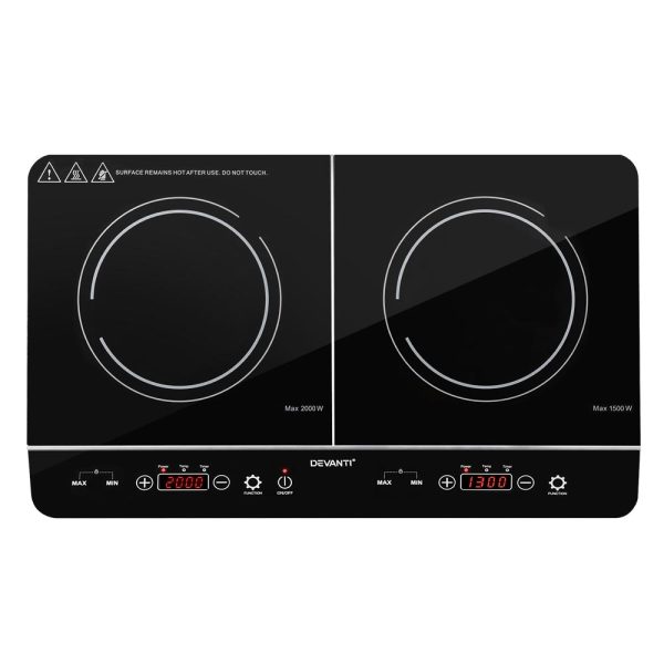 Devanti 60cm Portable Induction Cooktop – 2 Burner, Touch Control, Ceramic Glass