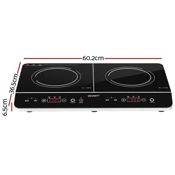 Devanti 60cm Portable Induction Cooktop – 2 Burner, Touch Control, Ceramic Glass - Image 2