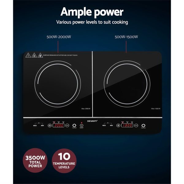 Devanti 60cm Portable Induction Cooktop – 2 Burner, Touch Control, Ceramic Glass - Image 5