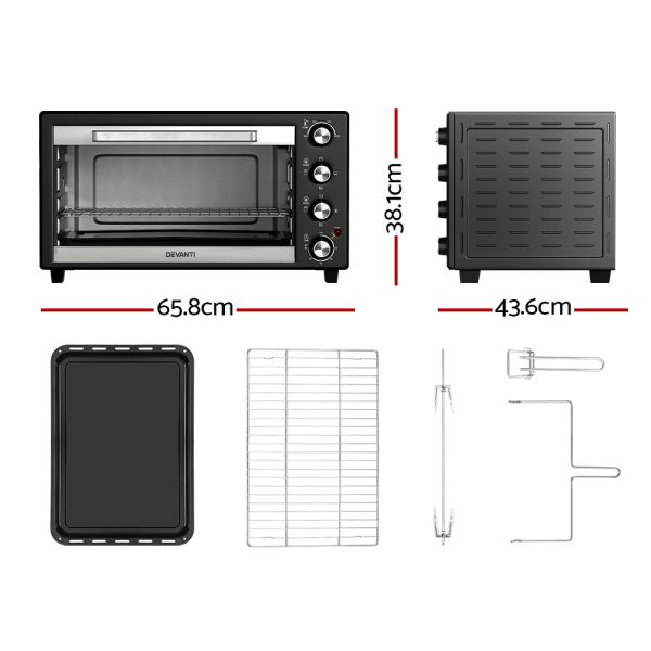 Devanti 60L Convection Oven Electric Fryer Ovens 2000W - Image 2