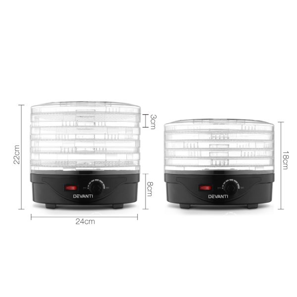 Devanti 5 Trays Food Dehydrator Fruit Dehydrators Pet Beef Jerky Dryer Black - Image 2