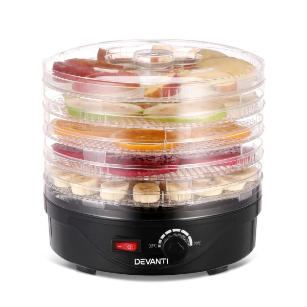 Devanti 5 Trays Food Dehydrator Fruit Dehydrators Pet Beef Jerky Dryer Black - Image 3