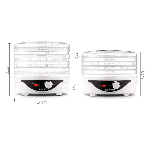 Devanti 5 Trays Food Dehydrator Fruit Dehydrators Pet Beef Jerky Dryer White - Image 2