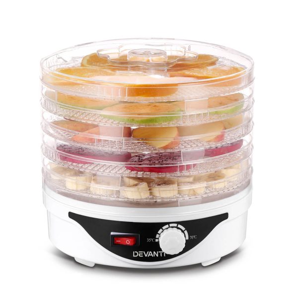 Devanti 5 Trays Food Dehydrator Fruit Dehydrators Pet Beef Jerky Dryer White - Image 3