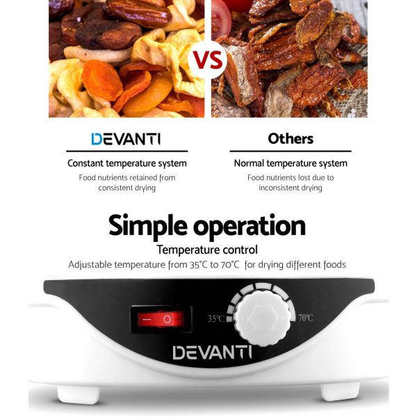 Devanti 5 Trays Food Dehydrator Fruit Dehydrators Pet Beef Jerky Dryer White - Image 5
