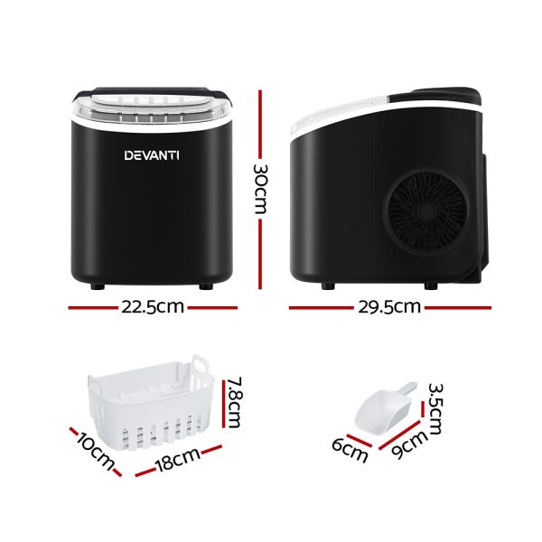 Devanti Portable Ice Maker Machine Ice Cube Tray 12kg Bar Countertop Black - Image 2