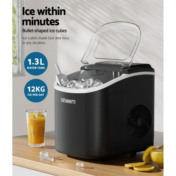 Devanti Portable Ice Maker Machine Ice Cube Tray 12kg Bar Countertop Black - Image 4
