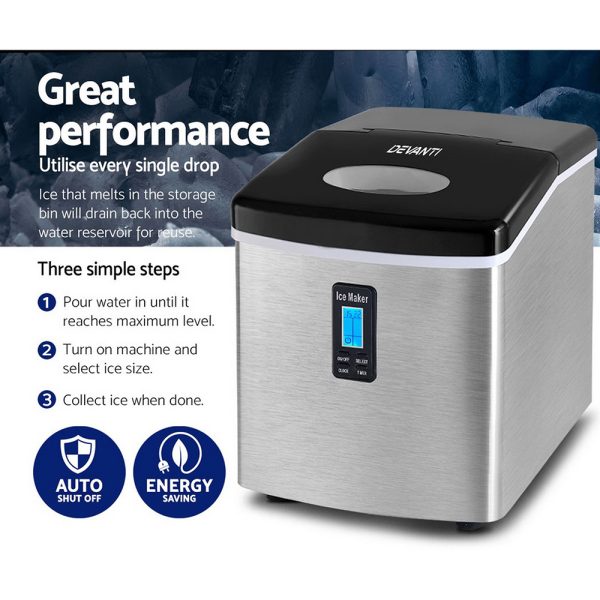 Devanti 3.2L Stainless Steel Portable Ice Cube Maker - Image 5