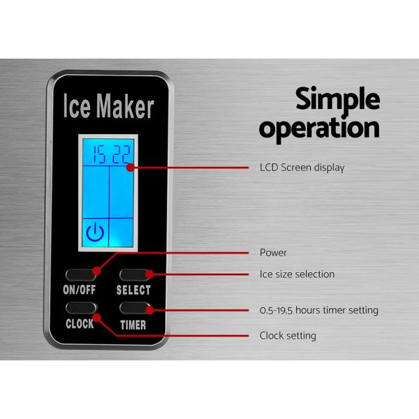 Devanti 3.2L Stainless Steel Portable Ice Cube Maker - Image 6