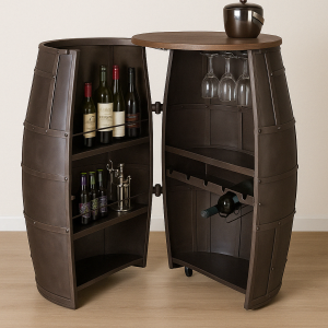 Iron Barrel Shaped Wine Rack Bar Cabinet with Wheels