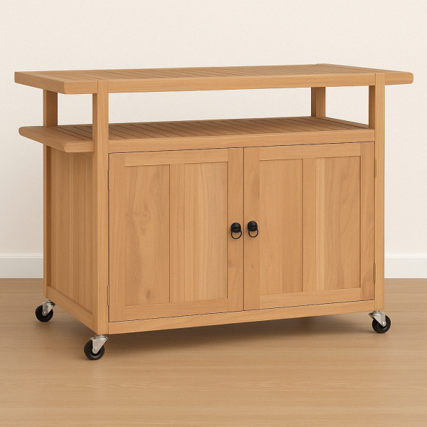 Rustic Elegance Bar Cart – 120x50x90 cm Solid Teak Wood